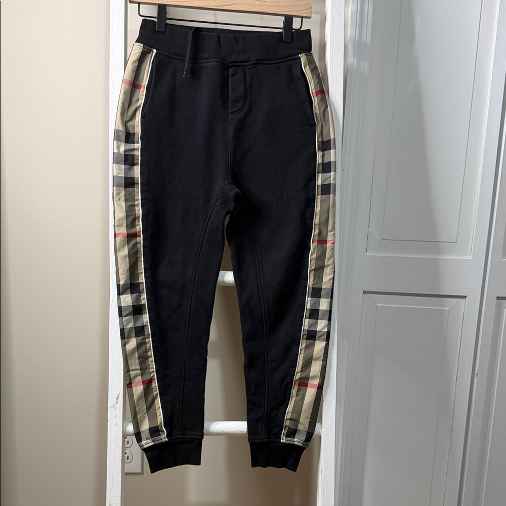 Burberry Black Sweatpants with Beige Plaid Trim